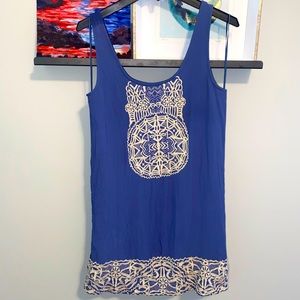 MNG Mango Suit Blue Dress White Embroidery Large